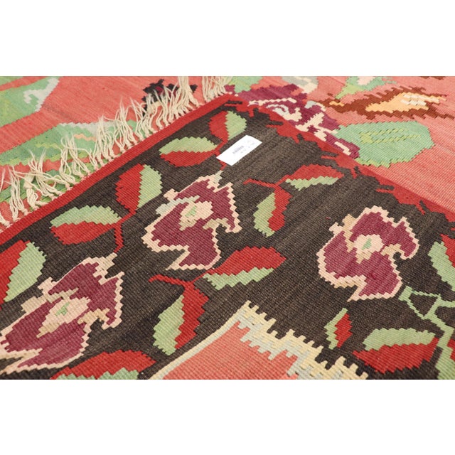 Vintage Floral Turkish Kilim Rug, FlatWeave Rose Kilim Rug 6'8 X 10