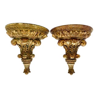 Vintage Gilded Wall Brackets, a Pair For Sale