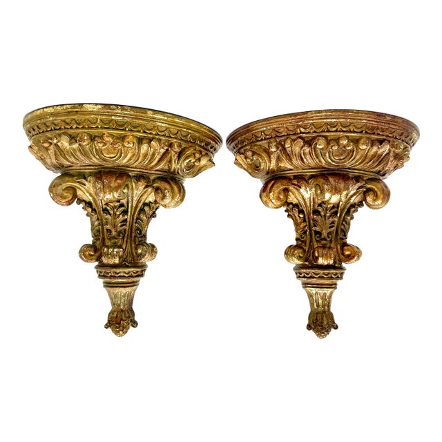Vintage Gilded Wall Brackets, a Pair For Sale