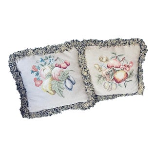 Vintage Fruit Motif Needlepoint Pillows - a Pair For Sale