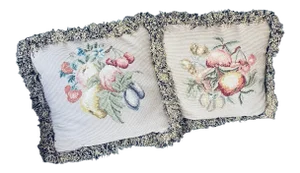 Vintage Fruit Motif Needlepoint Pillows - a Pair