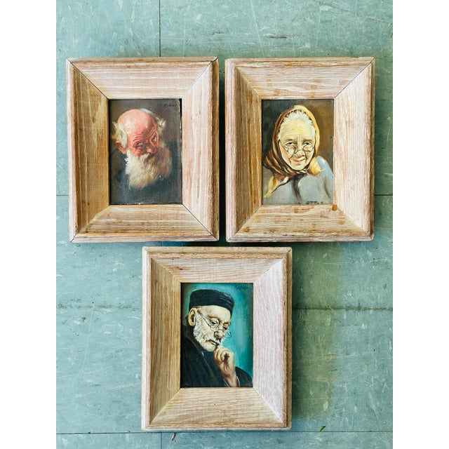 Oyster Gray Set of Three Original Small Portrait Paintings, Framed For Sale - Image 8 of 8