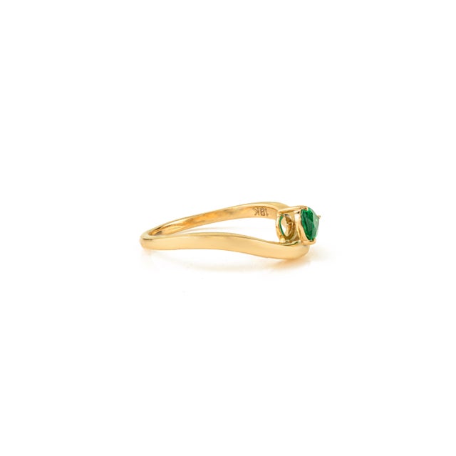 Not Yet Made - Made To Order Minimalist 18k Yellow Gold Pear Cut Deep Green Emerald Solitaire Wave Ring Size 5.5 For Sale - Image 5 of 14