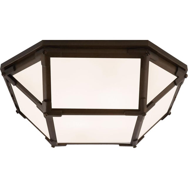 Morris Flush Mount in Antique Zinc with White Glass Designer: Suzanne Kasler Canopy: 15.5" Square Mounting: Flush Shade...