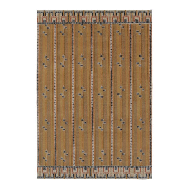 Rug & Kilim’s Scandinavian-Inspired Rug, “Marta Stripe” Design in Gold Tones For Sale