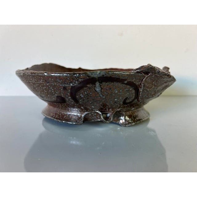 Vintage Brown Glazed Abstract Pottery Bowl For Sale - Image 9 of 13