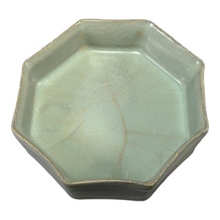 Antique Chinese Celadon Octagonal Brush Washer, Collectible Antique For Sale