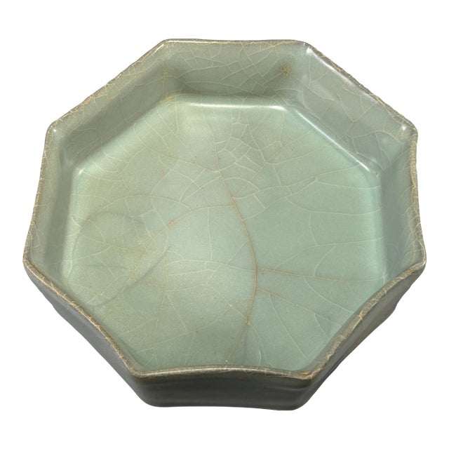 Antique Chinese Celadon Octagonal Brush Washer, Collectible Antique For Sale