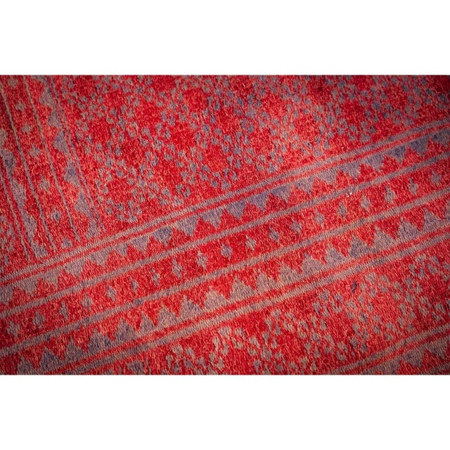 1950s Red Mid Century Modern Geometric Cotton Vintage Persian Ziloo Knotted Rug For Sale In New York - Image 6 of 8