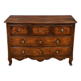 Louis XV Period Bombé Commode in Walnut and Elm Burl For Sale