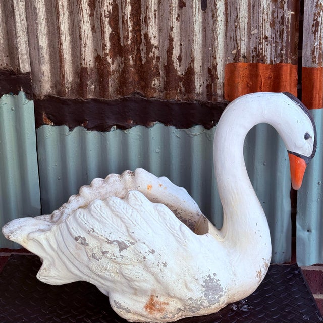 Paint Mid 20th Century Cast Stone Swan Planter Garden Ornament North Carolina 26" For Sale - Image 7 of 12