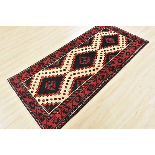 Tribal Baloch Rug 3'2'' X 6'3'' Ivory Wool Vintage Tribal Hand-Knotted Oriental Carpet For Sale - Image 3 of 12