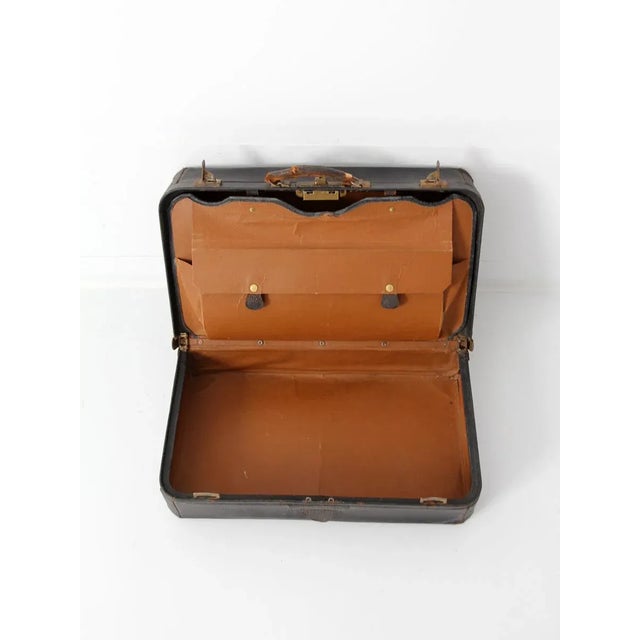 Vintage Black Leather Suitcase For Sale - Image 9 of 11