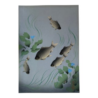 1950s Bakufu Ohno Japanese Woodblock Print Crucian Carp For Sale