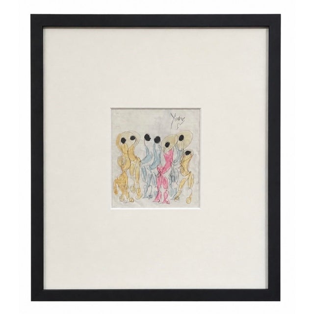 Black Purvis Young Color Drawing 1990’s , Framed and Signed, 23” X 20” For Sale - Image 8 of 10