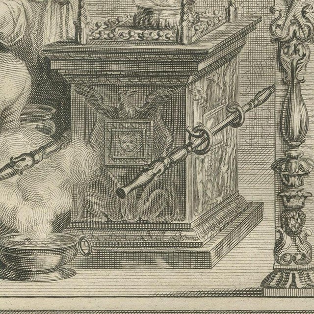 Pieter Mortier, Tabernacle Altars, Golden Candlestick and Brazen Laver, 1700, Engraving For Sale - Image 6 of 12
