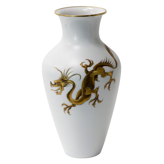 Metal Vintage German Heinrich Porcelain Golden Dragon Vase, 1940s For Sale - Image 7 of 7