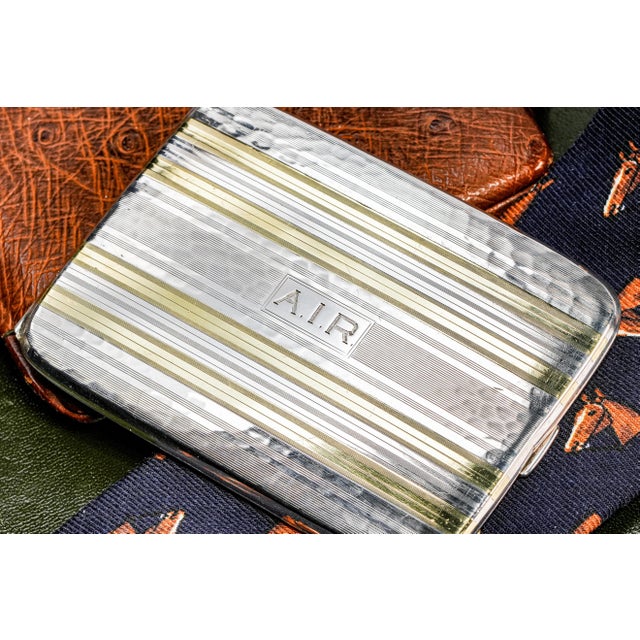 Art Deco Lux Hammered Antique Art Deco 14k Gold Sterling Silver Card Cigarette Case For Sale - Image 3 of 15