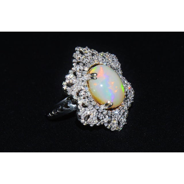 Cream Certified Natural 7.6CTS VS F Diamond Opal 18K Solid Gold Cocktail Dome Ring, size 6.5 For Sale - Image 8 of 8