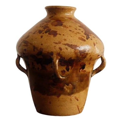 Glazed Earthenware Vase with Applied Handles For Sale
