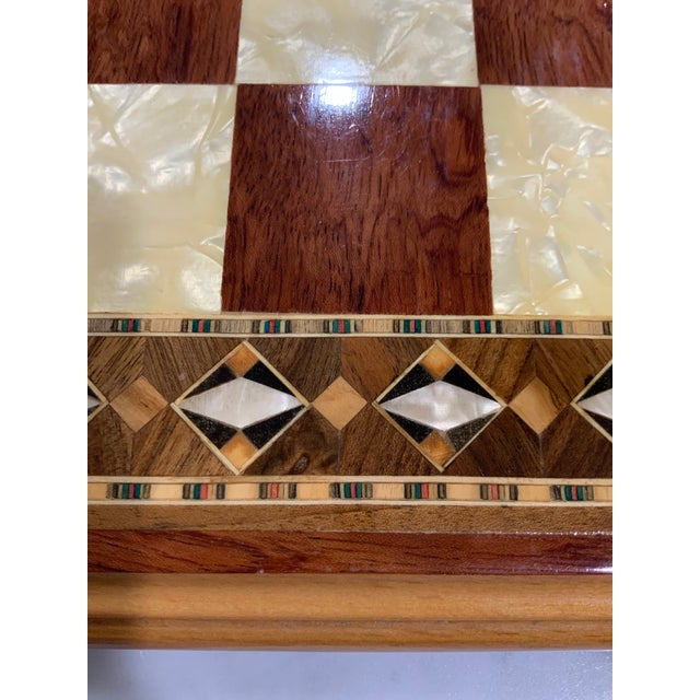 English Mother‑of‑Pearl & Hardwood Inlay Chess Board 19” – Handcrafted Marquetry Game Board - Pieces Not Included. See Pics! For Sale - Image 3 of 7