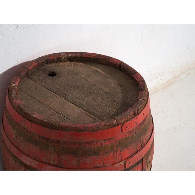 Antique wooden barrel with iron straps, traditional central european cooperage originating from central europe and dated...