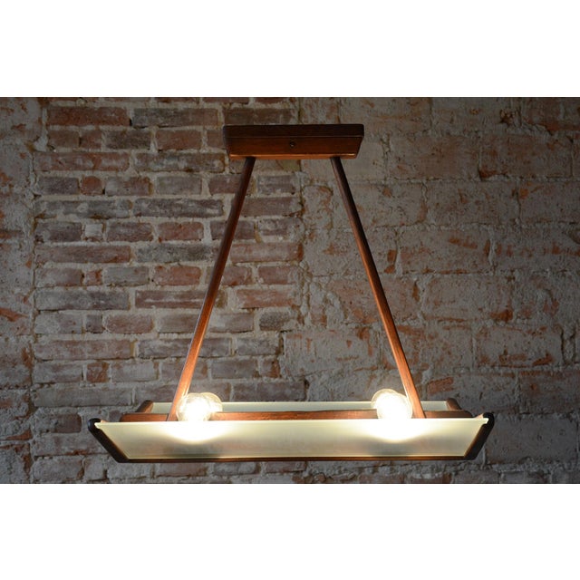 Brown Mid-Century Chandelier in Beech and Milk Glass, Czech, 1950s For Sale - Image 8 of 11