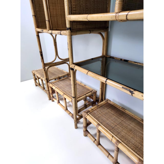 Postmodern Bamboo Bookcase with Smoked Glass Shelves by Vivai del Sud, Italy, 1970s, Set of 5 For Sale - Image 16 of 18
