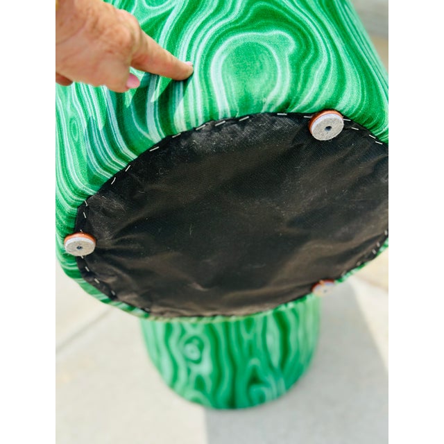 Boho Chic Mushroom Stools Upholstered in Faux Malachite Fabric For Sale - Image 3 of 7