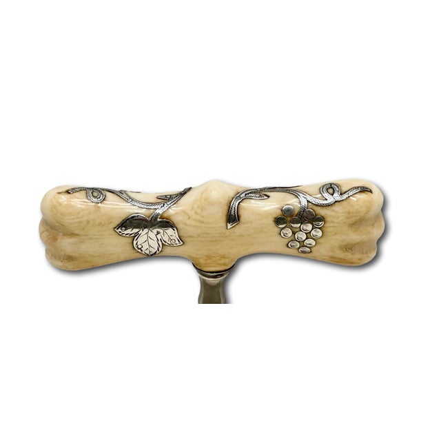 Metal Fine & Unusual Antique American Victorian Sterling Silver Inlayon Bone Wine Corkscrew - Circa 1900 For Sale - Image 7 of 18
