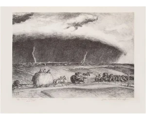 1939 After John S. Curry "The Line Storm", First Edition Period Offset Lithograph