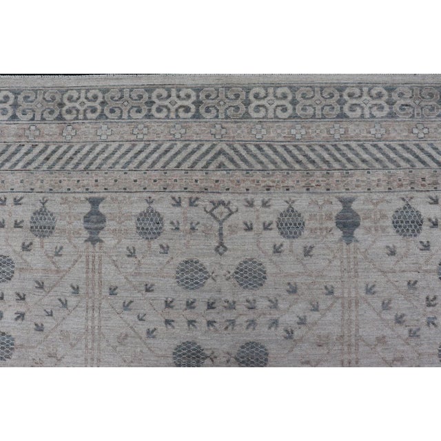 Modern Tribal Khotan Rug in Shades of Cream, Tan, and Light Teal For Sale - Image 4 of 13