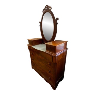 Early 20th Century American Empire Mahogany Chest of Drawers With Mirror and Marble Top For Sale