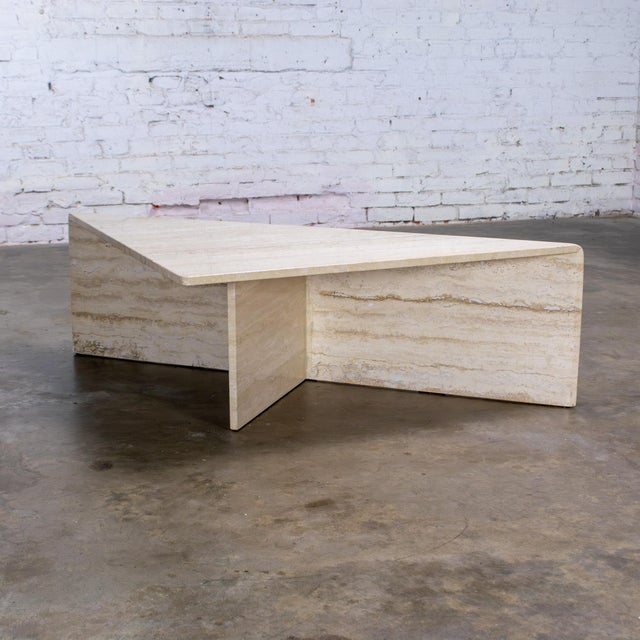 Late 20th Century Modern to Postmodern Triangle Travertine Coffee or Cocktail Table Style of Up & Up For Sale - Image 9 of 18