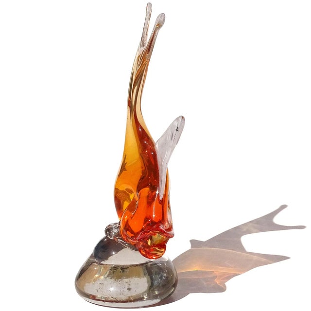 Mid-Century Modern Vintage Murano Dino Martens Sommerso Bright Orange White Fins Italian Art Glass Fish Sculpture For Sale - Image 3 of 9