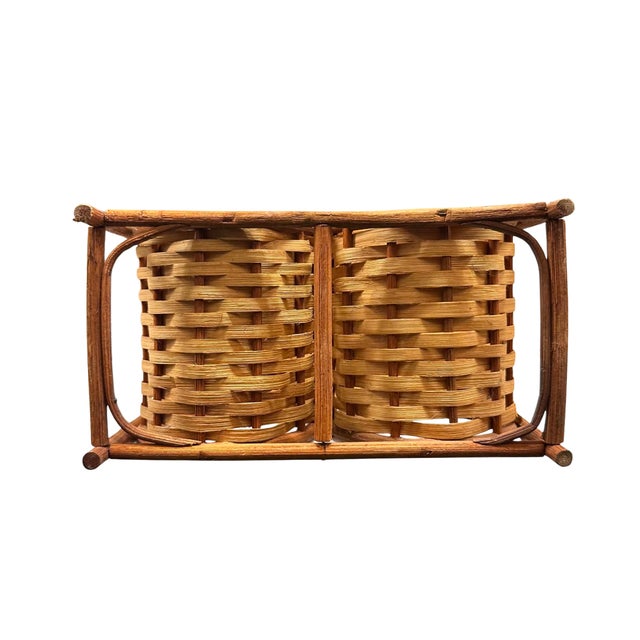 Vintage Rattan Six-Bottle Wine Rack With Carry Handle For Sale - Image 6 of 6