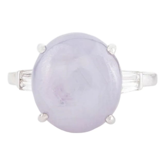 8.5ct Cabochon Star Sapphire & Baguette Diamond Cocktail Ring Size 5.5 in 14k Gold For Sale