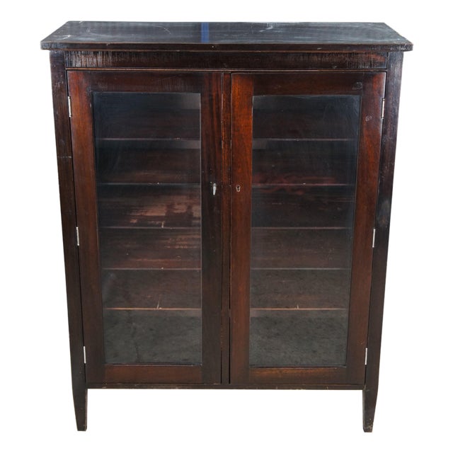 Antique Novelty Wood Works Co. Mission Style Mahogany Bookcase Display Cabinet For Sale