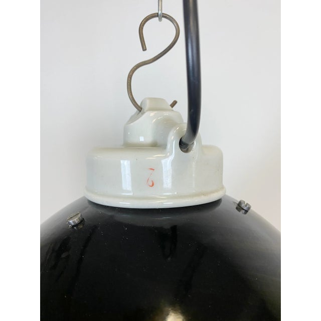 Industrial Black Enamel & Porcelain Ceiling Lamp, 1950s For Sale - Image 4 of 11