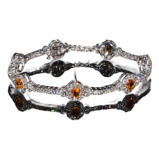 Certified Natural 8.16cts vs F Diamond Yellow Sapphire 18k Solid Gold Tennis Stacking Bracelet For Sale