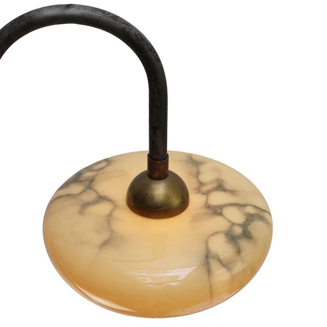 Cast Iron wall light Yellow marble painted glass with brass top. Diameter cast iron wall piece: 10.5 cm / 4 inches 2 holes...