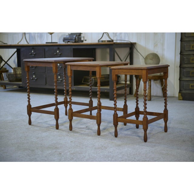 Rustic Oak Nesting Tables, 1950s, Set of 3 For Sale - Image 10 of 12