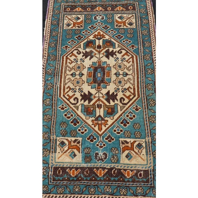 Vintage Turkish Oushak Rug in Teal Color with Geometric Medallion Design, Keivan Woven Arts / rug/ EN-15920, country of...