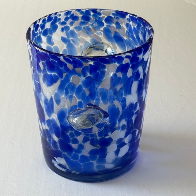 Blenko 1980s Venini Murano Style Blown Glass Blue and White Ice Bucket For Sale - Image 4 of 8