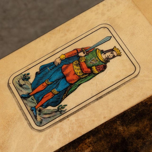 Italian Dining or Games Table and Chairs with Playing Cards Motif by Aldo Tura, 1960s, Set of 5 For Sale - Image 16 of 18