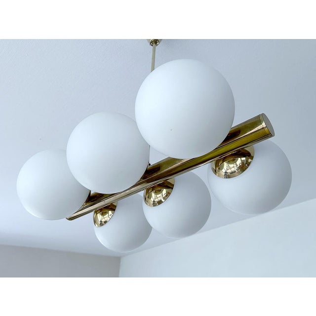 Vintage Glass Globe Pendant Light in the style of Stilnovo, 1950s For Sale - Image 9 of 16