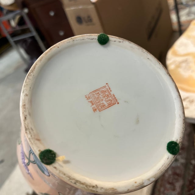 Pink Asian Style Vintage Ceramic Pink Floral Vase For Sale - Image 8 of 8