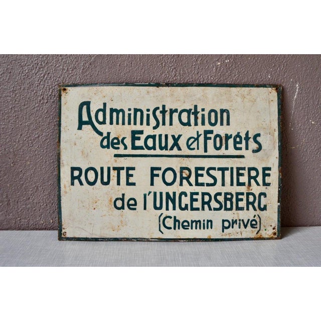 Route Forestière de l’Ungersberg Sign in Metal, 1940s For Sale - Image 4 of 8