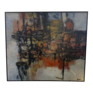 1950s Abstract Oil Painting on Canvas Signed by Sandra Gierke For Sale