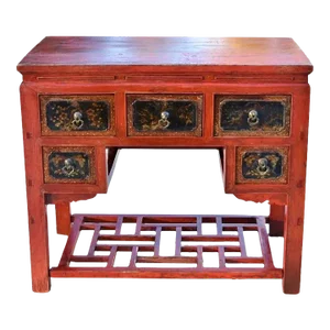 19th Century Red Lacquered Chinese Table With Screen Base